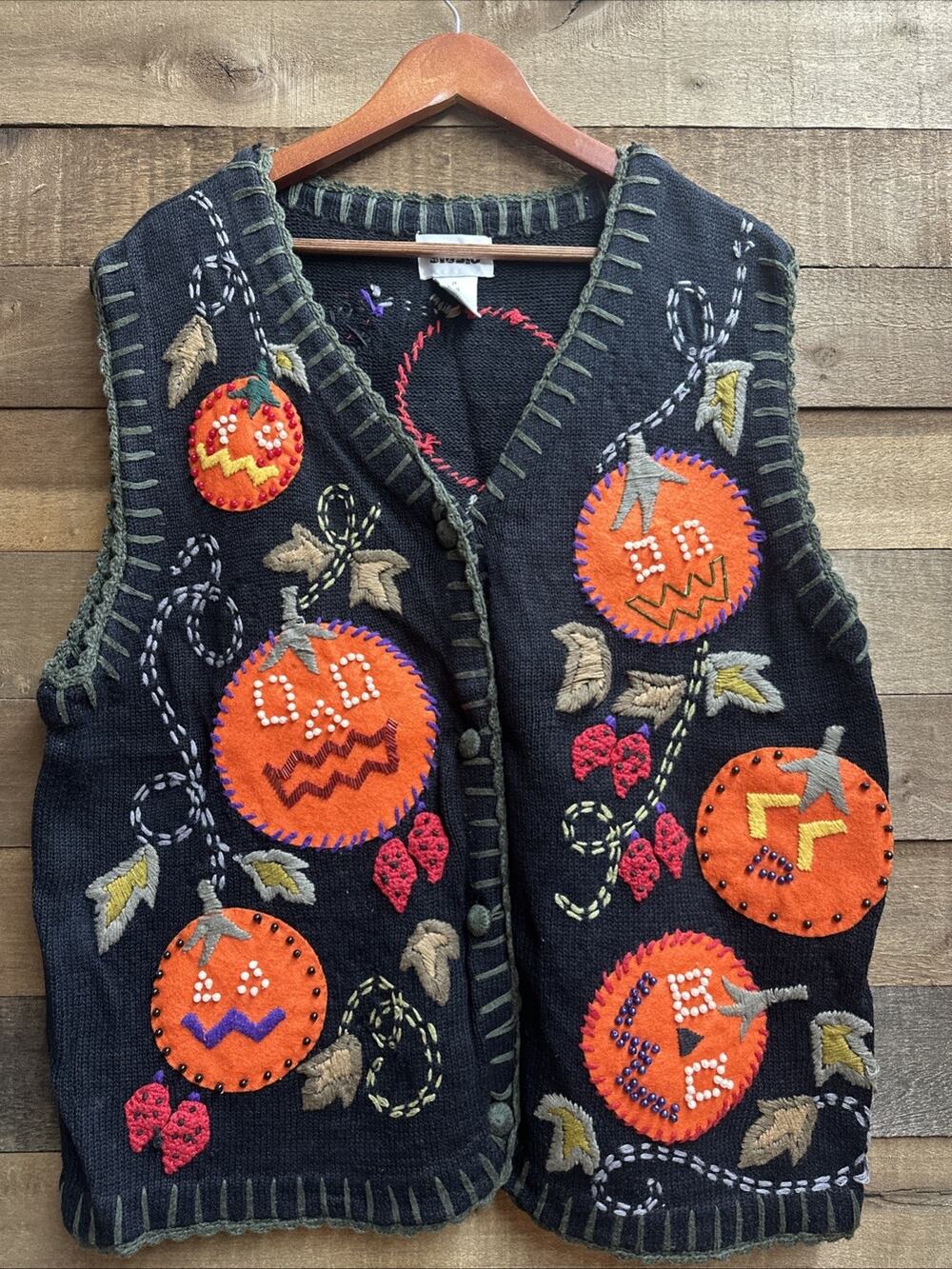 VTG Designer Originals Knitted Sweater Vest Halloween Jack-O-Lanterns Women 2X